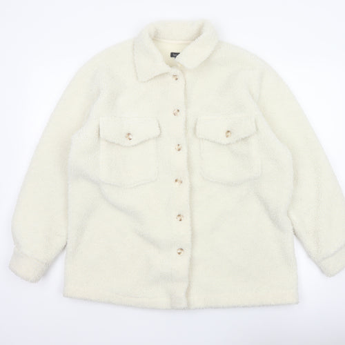 Boohoo Women's Ivory Teddy Fleece Button Jacket UK 12 Collared Pockets