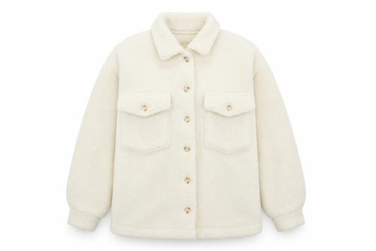 Boohoo Women's Ivory Teddy Fleece Button Jacket UK 12 Collared Pockets