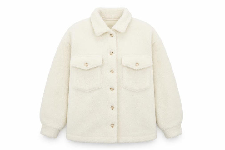 Boohoo Women's Ivory Teddy Fleece Button Jacket UK 12 Collared Pockets