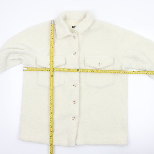 Boohoo Women's Ivory Teddy Fleece Button Jacket UK 12 Collared Pockets