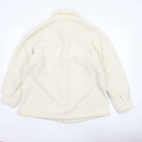 Boohoo Women's Ivory Teddy Fleece Button Jacket UK 12 Collared Pockets