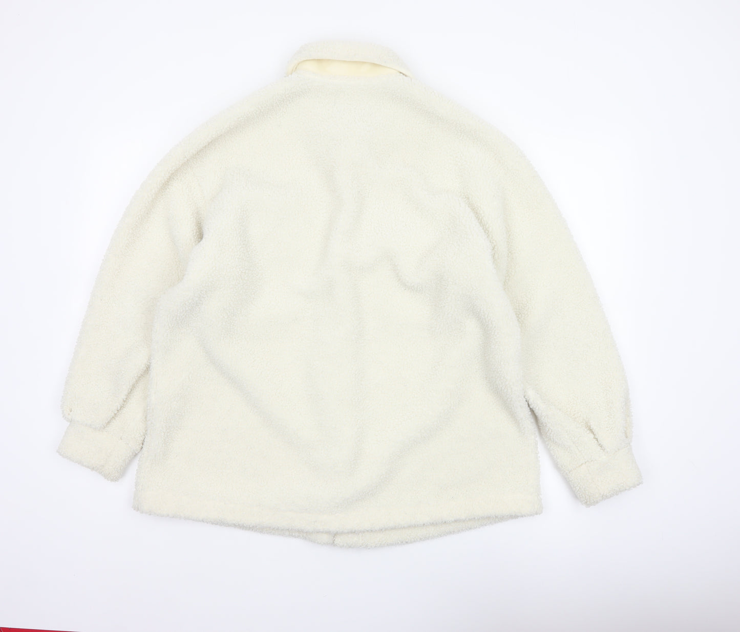 Boohoo Women's Ivory Teddy Fleece Button Jacket UK 12 Collared Pockets