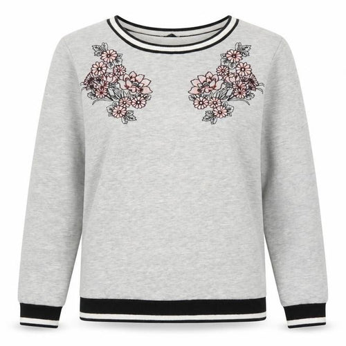 Dorothy Perkins Women Grey Floral Embroidered Pullover Sweatshirt UK 10