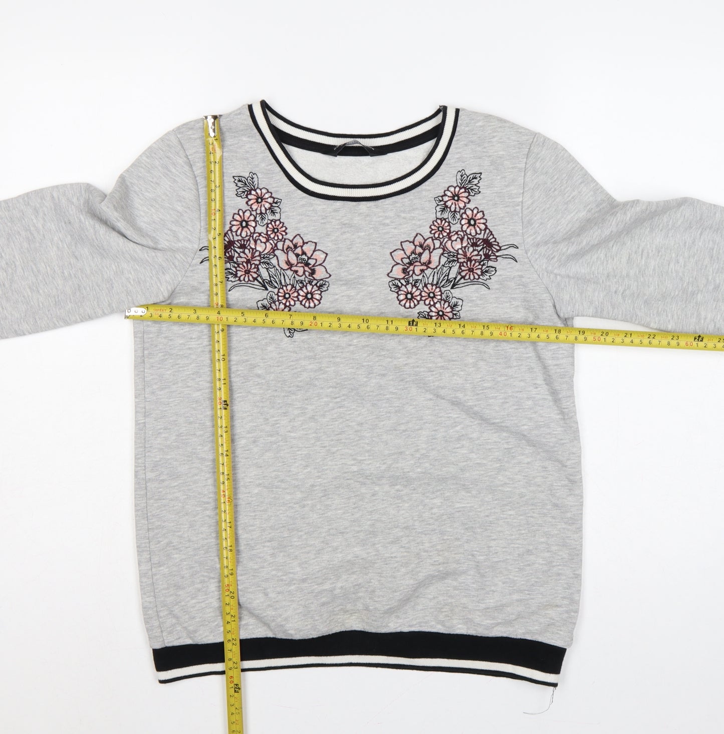 Dorothy Perkins Women Grey Floral Embroidered Pullover Sweatshirt UK 10