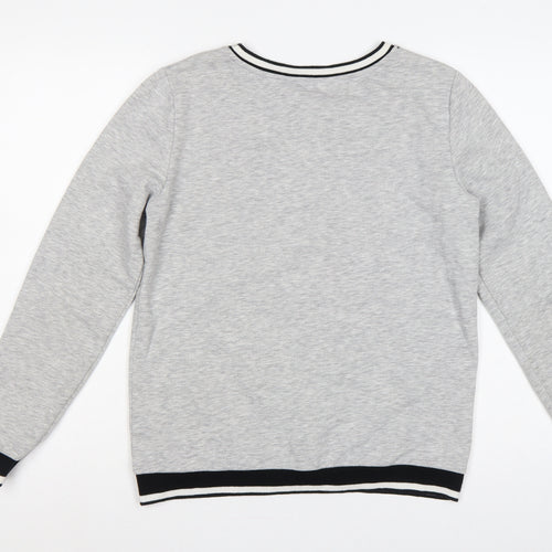 Dorothy Perkins Women Grey Floral Embroidered Pullover Sweatshirt UK 10