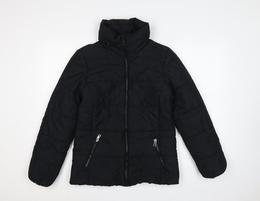 Marks and Spencer Women Black UK 8 Puffer Jacket Quilted Zip