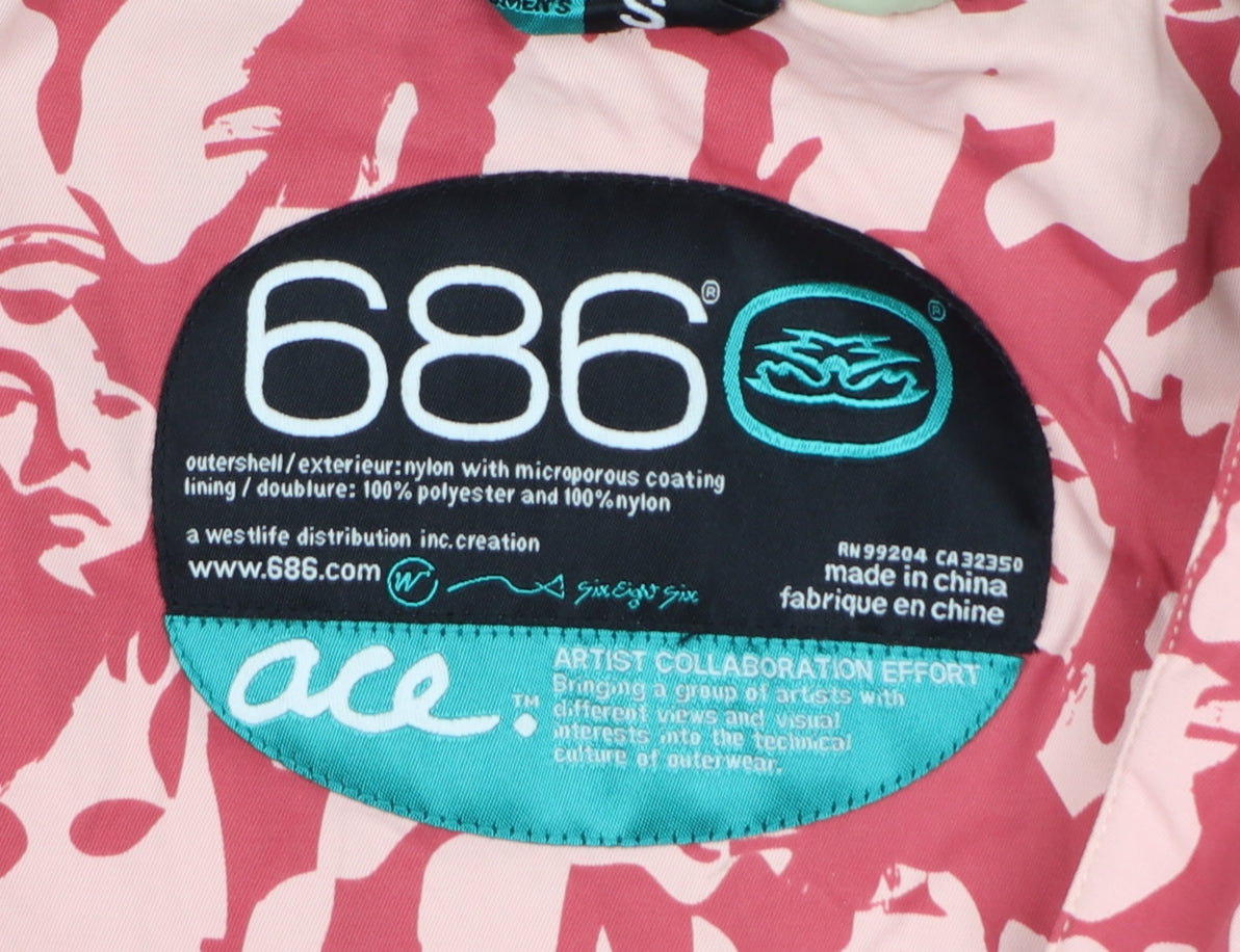 686 Women’s Pink Camo Art Print Hooded Ski Jacket Size S