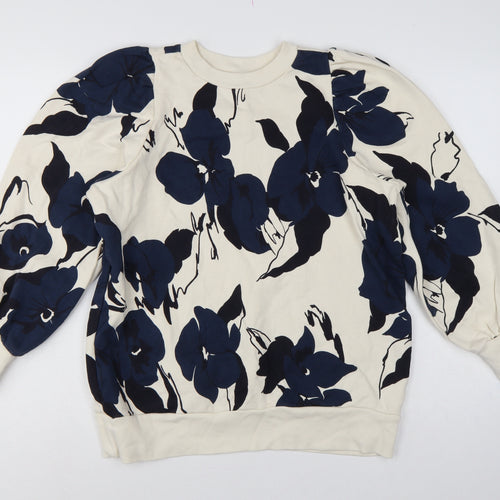 Kin Women’s Ivory Navy Floral Balloon Sleeve Sweatshirt Size S
