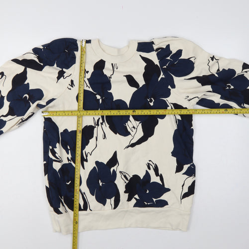 Kin Women’s Ivory Navy Floral Balloon Sleeve Sweatshirt Size S