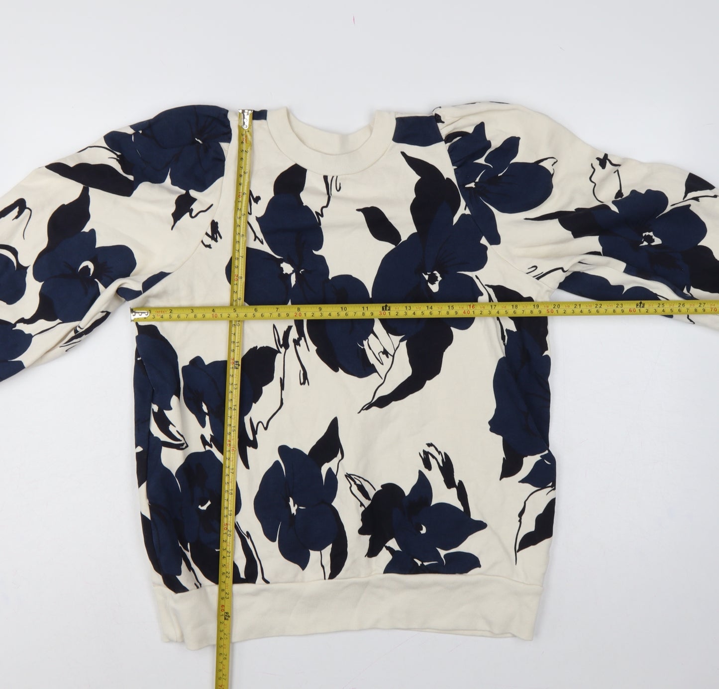 Kin Women’s Ivory Navy Floral Balloon Sleeve Sweatshirt Size S