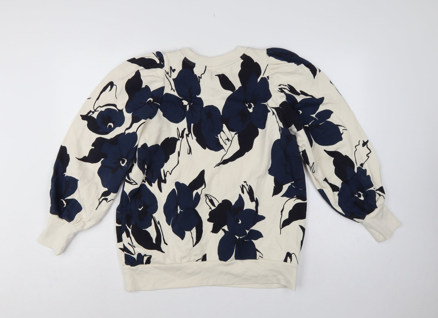 Kin Women’s Ivory Navy Floral Balloon Sleeve Sweatshirt Size S