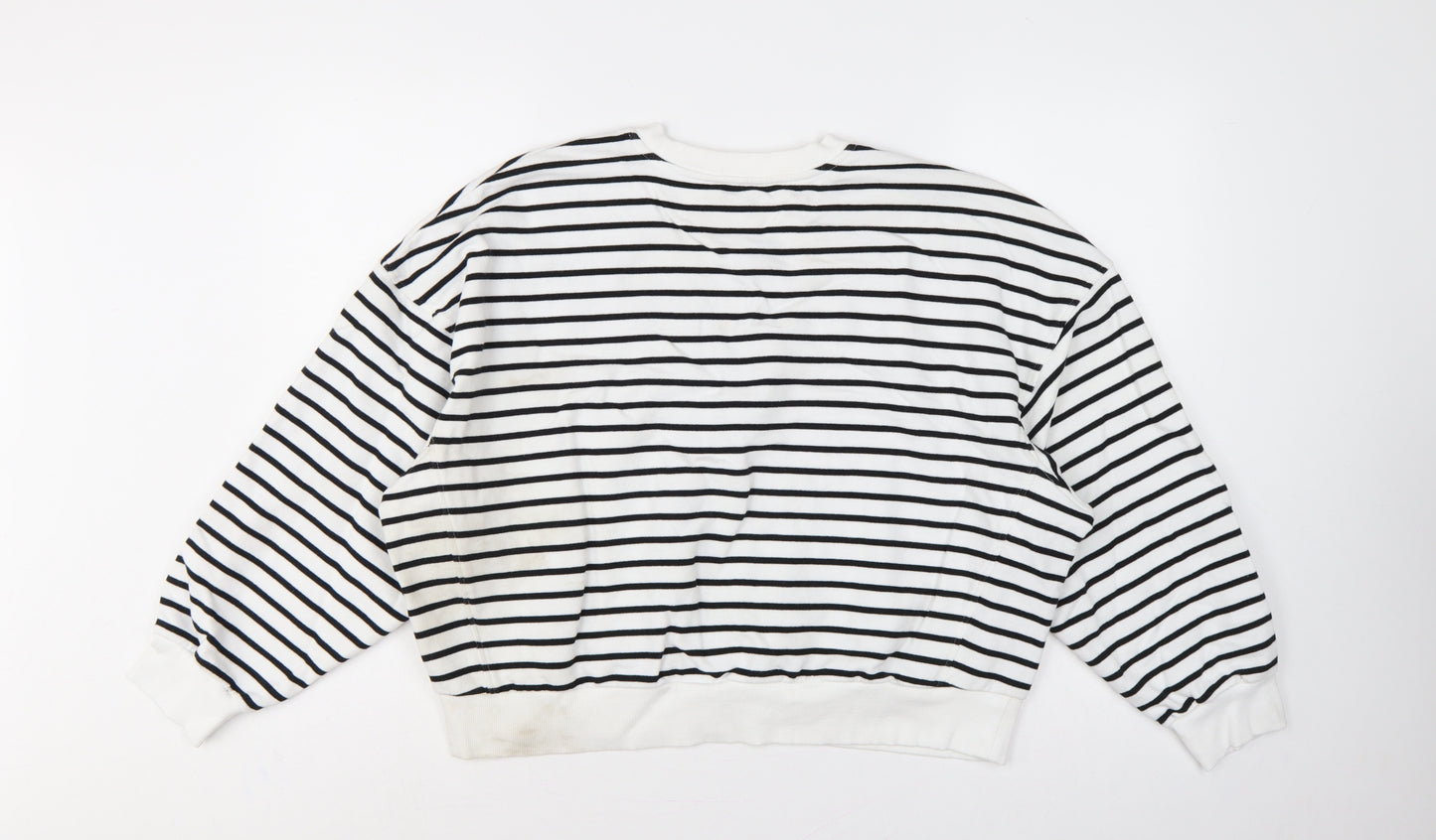 Marks & Spencer Women White Black L Striped Pullover Sweatshirt Pockets