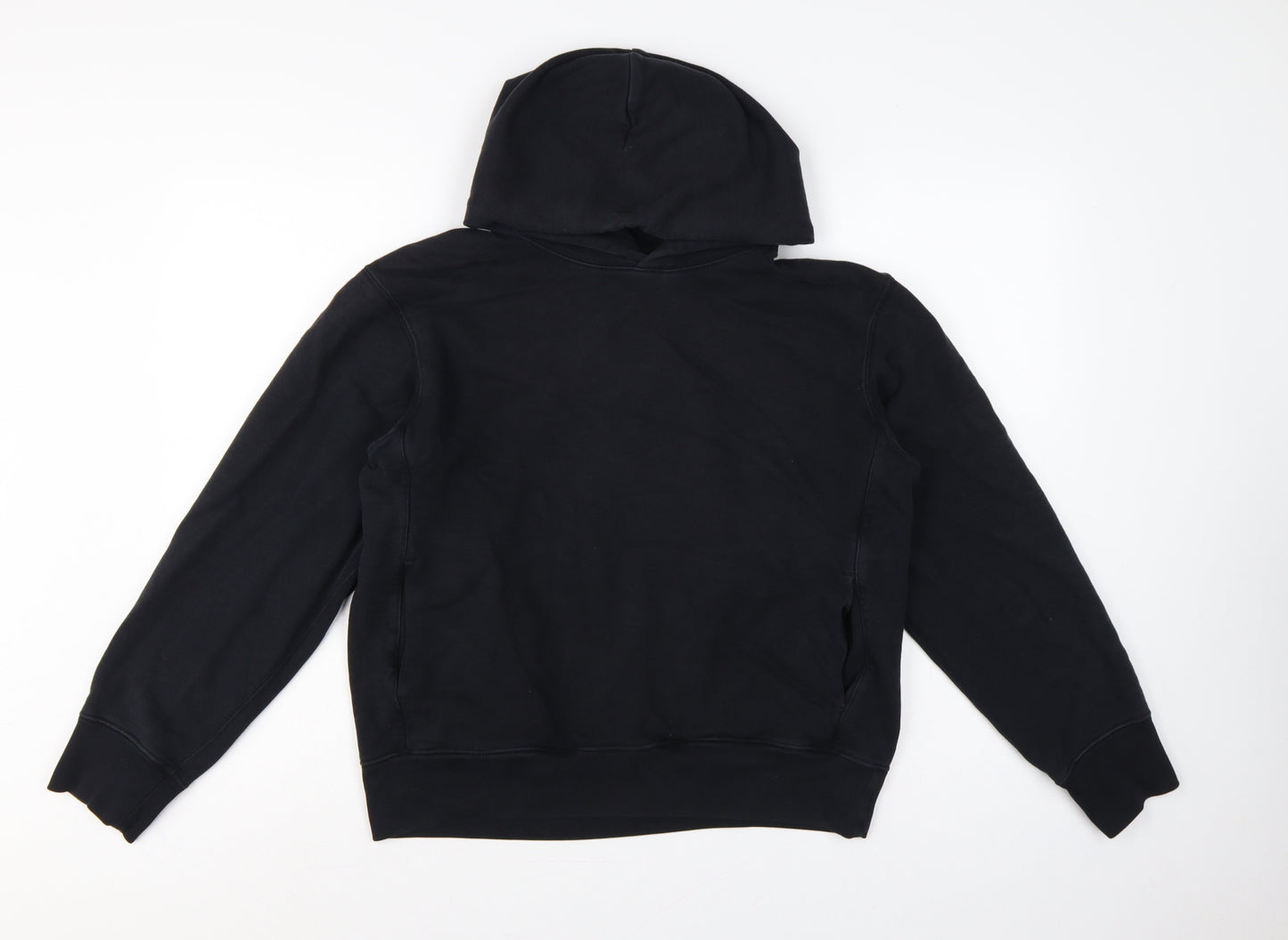 Uniqlo Unisex Adults Black M Pullover Hoodie Cotton Hooded Pockets