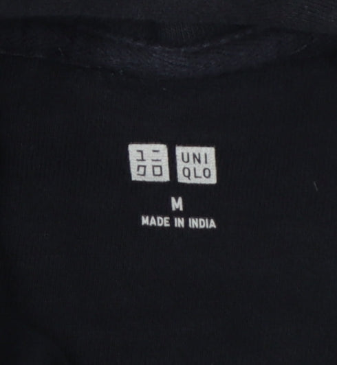 Uniqlo Unisex Adults Black M Pullover Hoodie Cotton Hooded Pockets