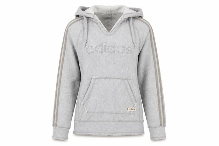 Adidas Women Grey UK 8 Pullover Hoodie Embroidered Logo 3 Stripe Cotton