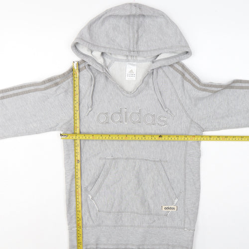 Adidas Women Grey UK 8 Pullover Hoodie Embroidered Logo 3 Stripe Cotton