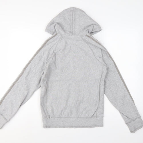 Adidas Women Grey UK 8 Pullover Hoodie Embroidered Logo 3 Stripe Cotton