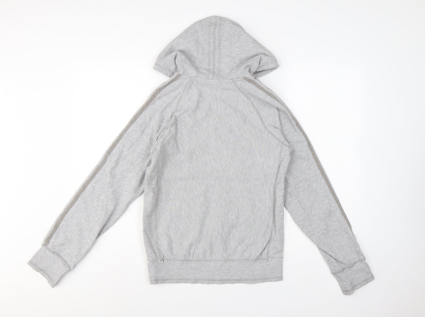 Adidas Women Grey UK 8 Pullover Hoodie Embroidered Logo 3 Stripe Cotton