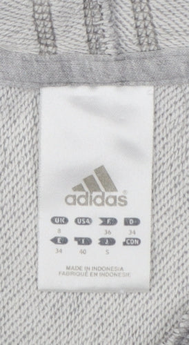 Adidas Women Grey UK 8 Pullover Hoodie Embroidered Logo 3 Stripe Cotton