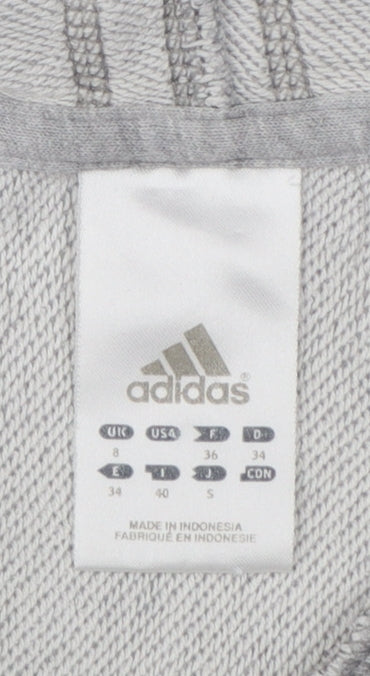 Adidas Women Grey UK 8 Pullover Hoodie Embroidered Logo 3 Stripe Cotton