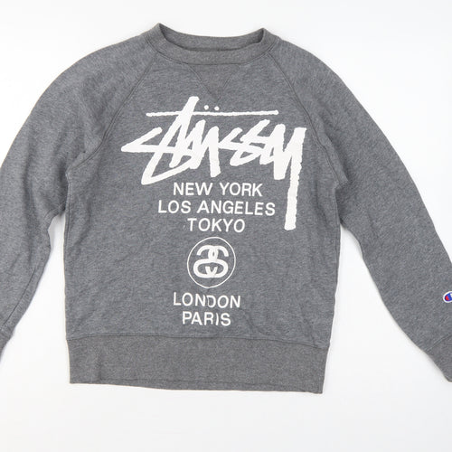 Stussy x Champion Unisex Grey S Pullover Logo Sweatshirt
