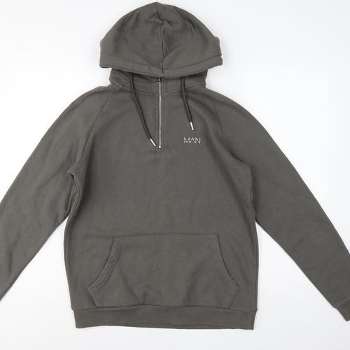 BoohooMAN Men’s Grey S 1/4 Zip Pullover Hoodie Logo Cotton