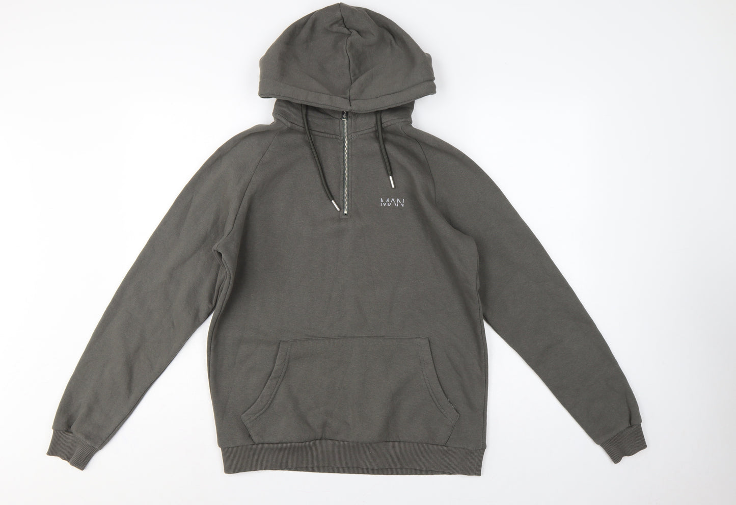 BoohooMAN Men’s Grey S 1/4 Zip Pullover Hoodie Logo Cotton