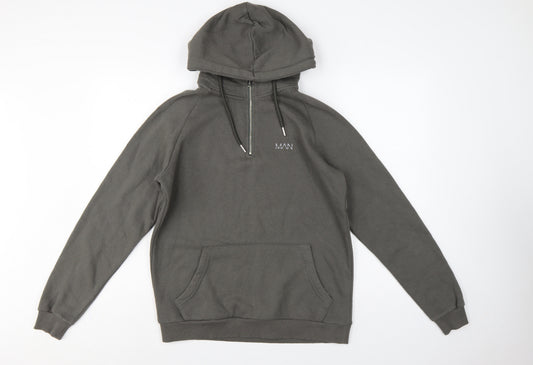 BoohooMAN Men’s Grey S 1/4 Zip Pullover Hoodie Logo Cotton