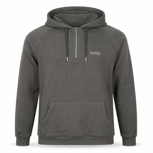 BoohooMAN Men’s Grey S 1/4 Zip Pullover Hoodie Logo Cotton