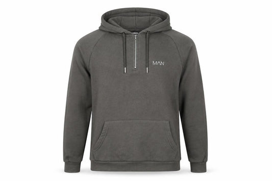 BoohooMAN Men’s Grey S 1/4 Zip Pullover Hoodie Logo Cotton
