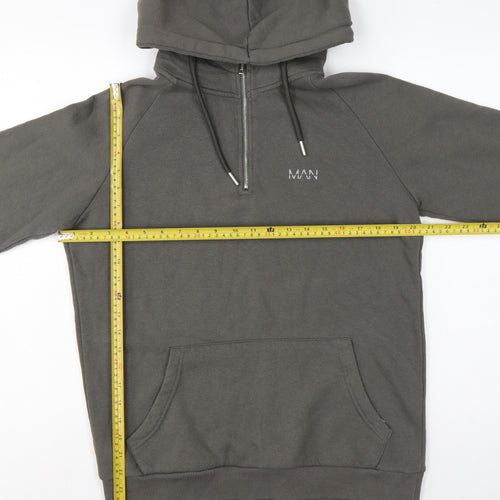BoohooMAN Men’s Grey S 1/4 Zip Pullover Hoodie Logo Cotton