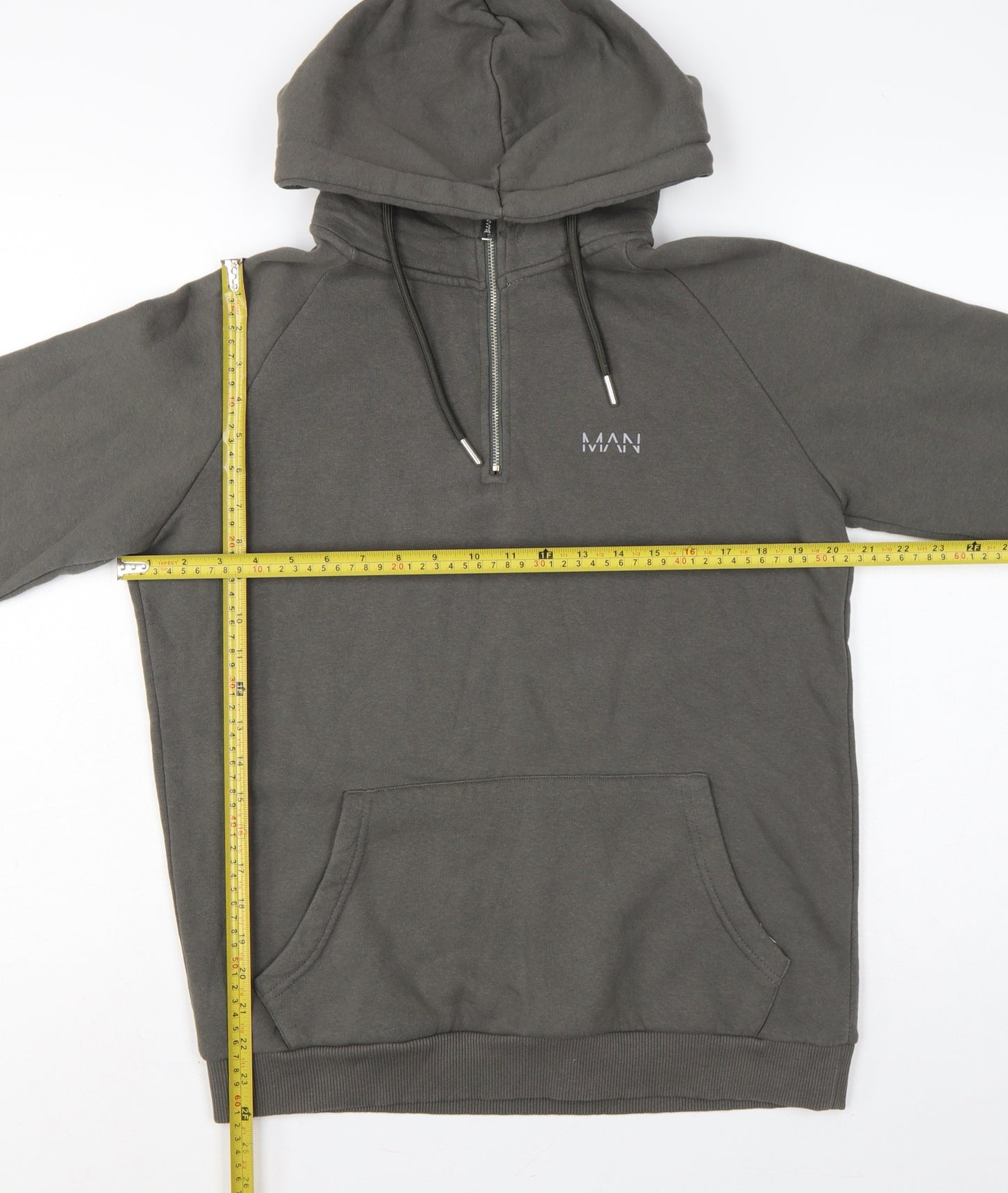 BoohooMAN Men’s Grey S 1/4 Zip Pullover Hoodie Logo Cotton