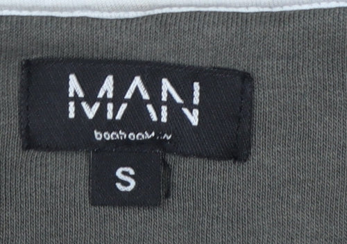 BoohooMAN Men’s Grey S 1/4 Zip Pullover Hoodie Logo Cotton