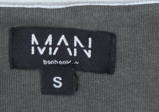 BoohooMAN Men’s Grey S 1/4 Zip Pullover Hoodie Logo Cotton