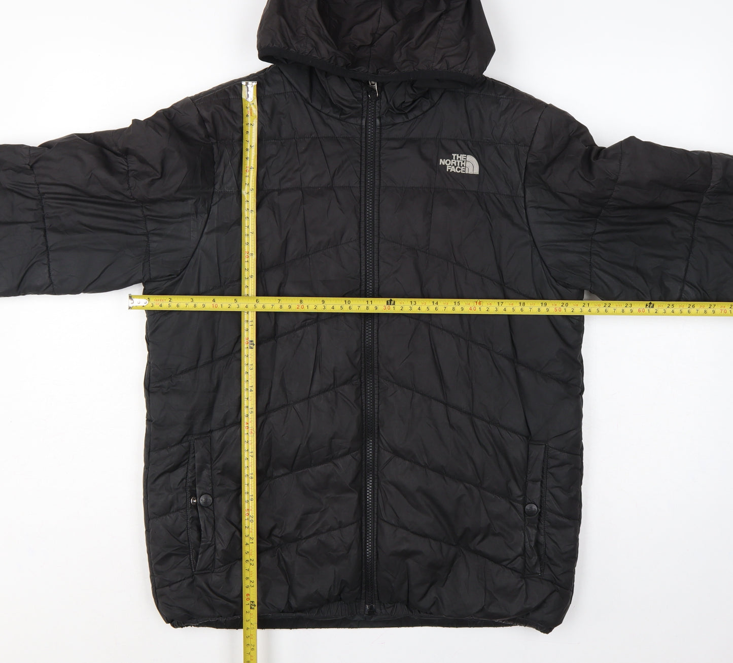 The North Face Boys Black XL Puffer Jacket Hooded Quilted Full Zip