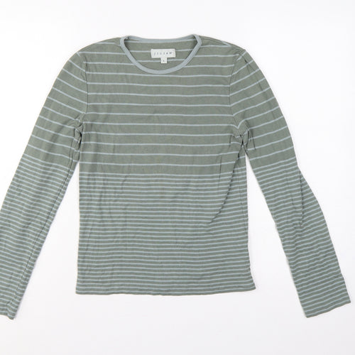 Jigsaw Women’s Green L Basic Striped Cotton Long Sleeve T-Shirt