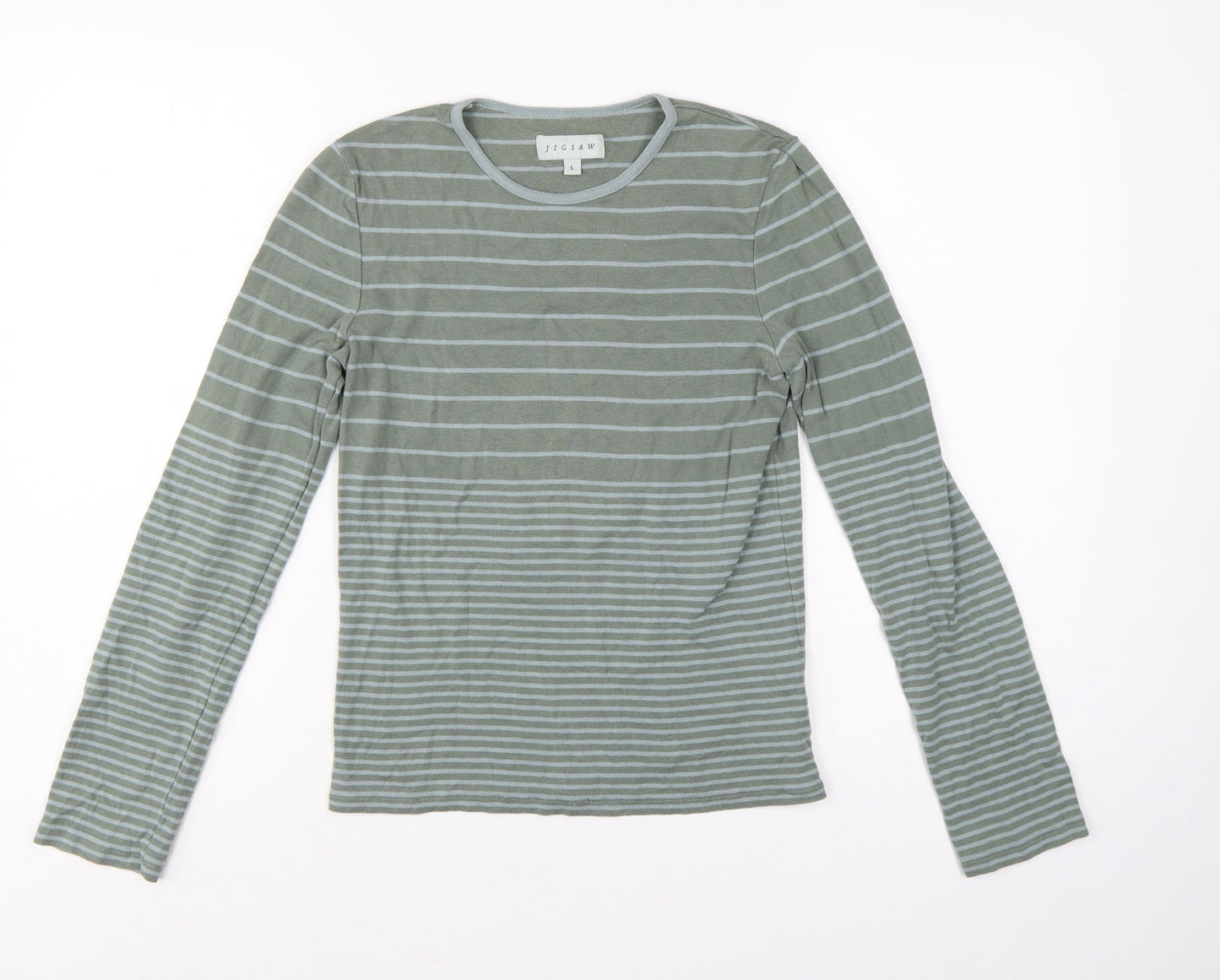 Jigsaw Women’s Green L Basic Striped Cotton Long Sleeve T-Shirt
