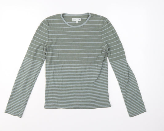 Jigsaw Women’s Green L Basic Striped Cotton Long Sleeve T-Shirt