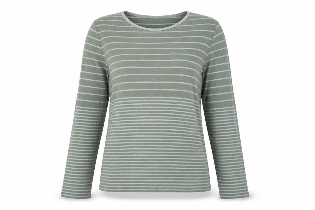 Jigsaw Women’s Green L Basic Striped Cotton Long Sleeve T-Shirt