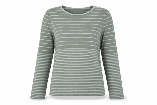 Jigsaw Women’s Green L Basic Striped Cotton Long Sleeve T-Shirt