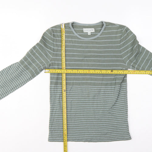 Jigsaw Women’s Green L Basic Striped Cotton Long Sleeve T-Shirt