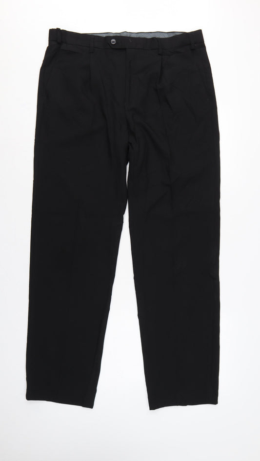 Marks and Spencer Men Black 33in Regular Straight Dress Trousers