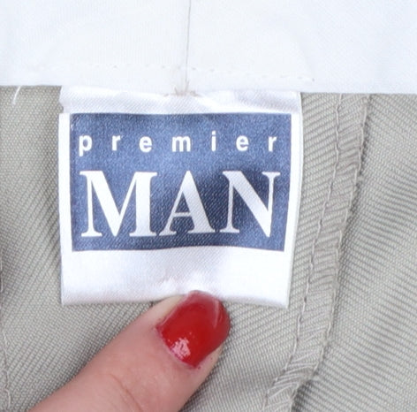 Premier Man Men's Beige 34S Pleated Tapered Dress Trousers