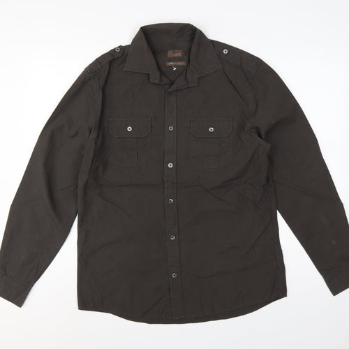 Next Men’s Black M Military Long Sleeve Button-Up Pocket Shirt