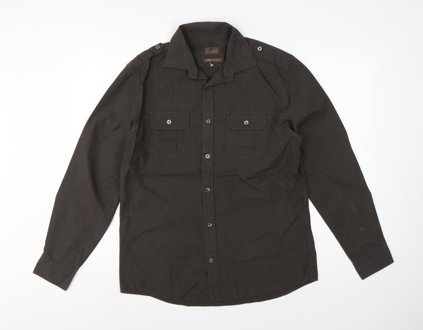 Next Men’s Black M Military Long Sleeve Button-Up Pocket Shirt