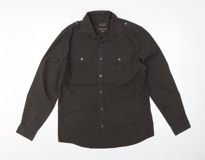 Next Men’s Black M Military Long Sleeve Button-Up Pocket Shirt