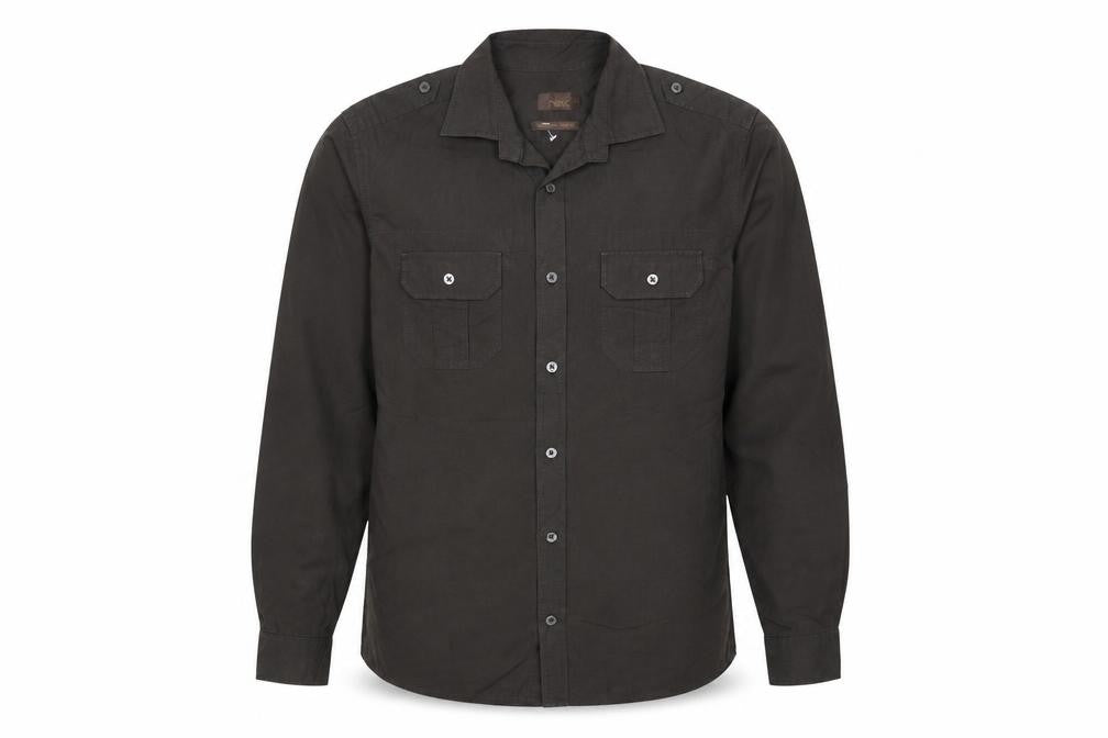 Front view of Next Men’s Black M Military Long Sleeve Button-Up Pocket Shirt