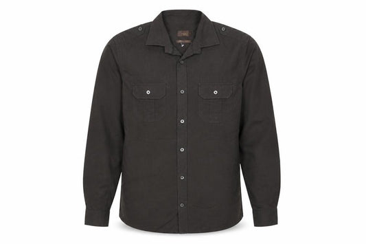 Front view of Next Men’s Black M Military Long Sleeve Button-Up Pocket Shirt
