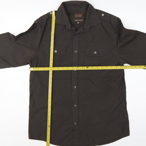 Next Men’s Black M Military Long Sleeve Button-Up Pocket Shirt
