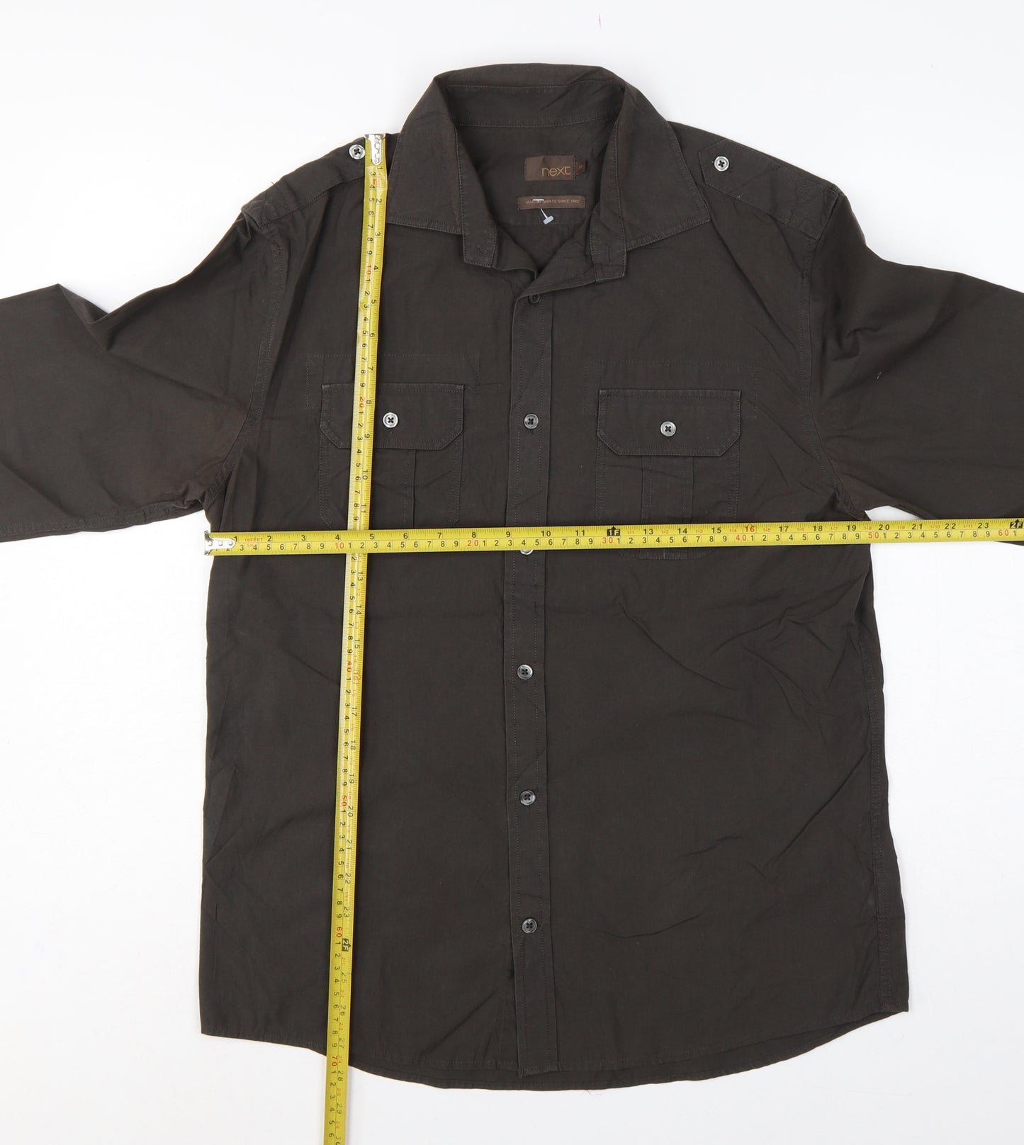 Next Men’s Black M Military Long Sleeve Button-Up Pocket Shirt